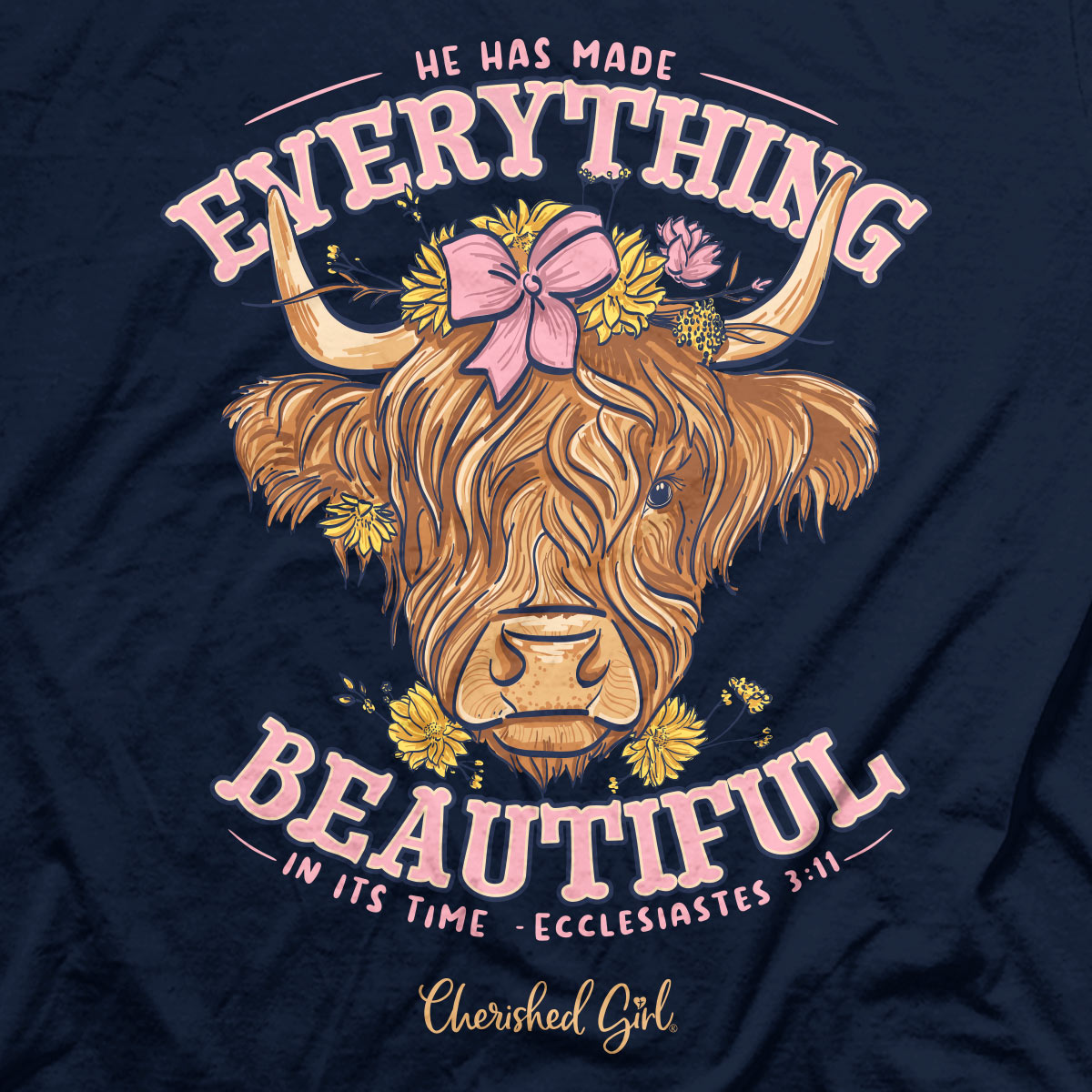 Cherished Girl Womens T-Shirt Highland Cow