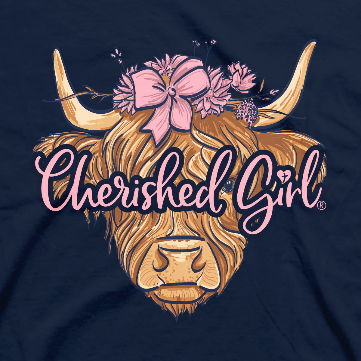 Cherished Girl Womens T-Shirt Highland Cow